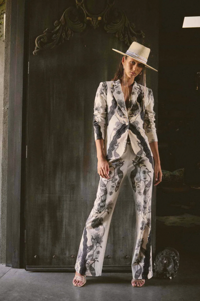 Leandro Lace Trim Linen Pant Imperial Stone