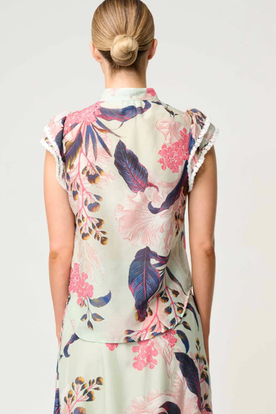 Luma Silk Flutter Sleeve Top Oasis Flora
