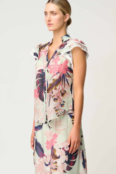 Luma Silk Flutter Sleeve Top Oasis Flora