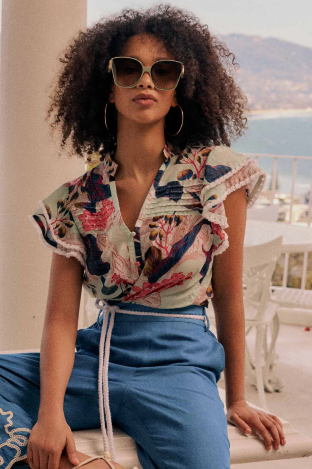 Luma Silk Flutter Sleeve Top Oasis Flora