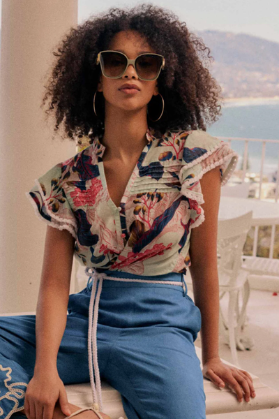 Luma Silk Flutter Sleeve Top Oasis Flora