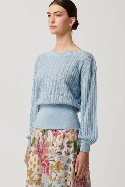 Marley Merino Cotton Knit Top Cornflower