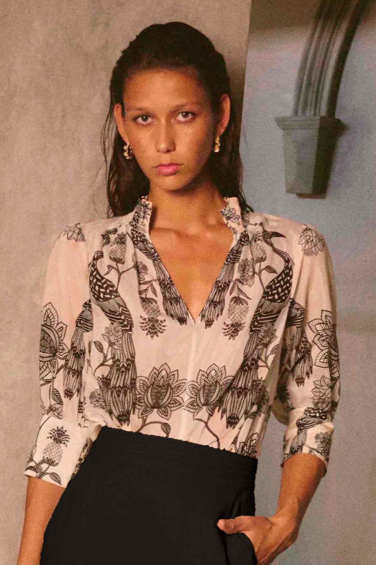 Oleander Cotton Silk Blouse Imperial Stone