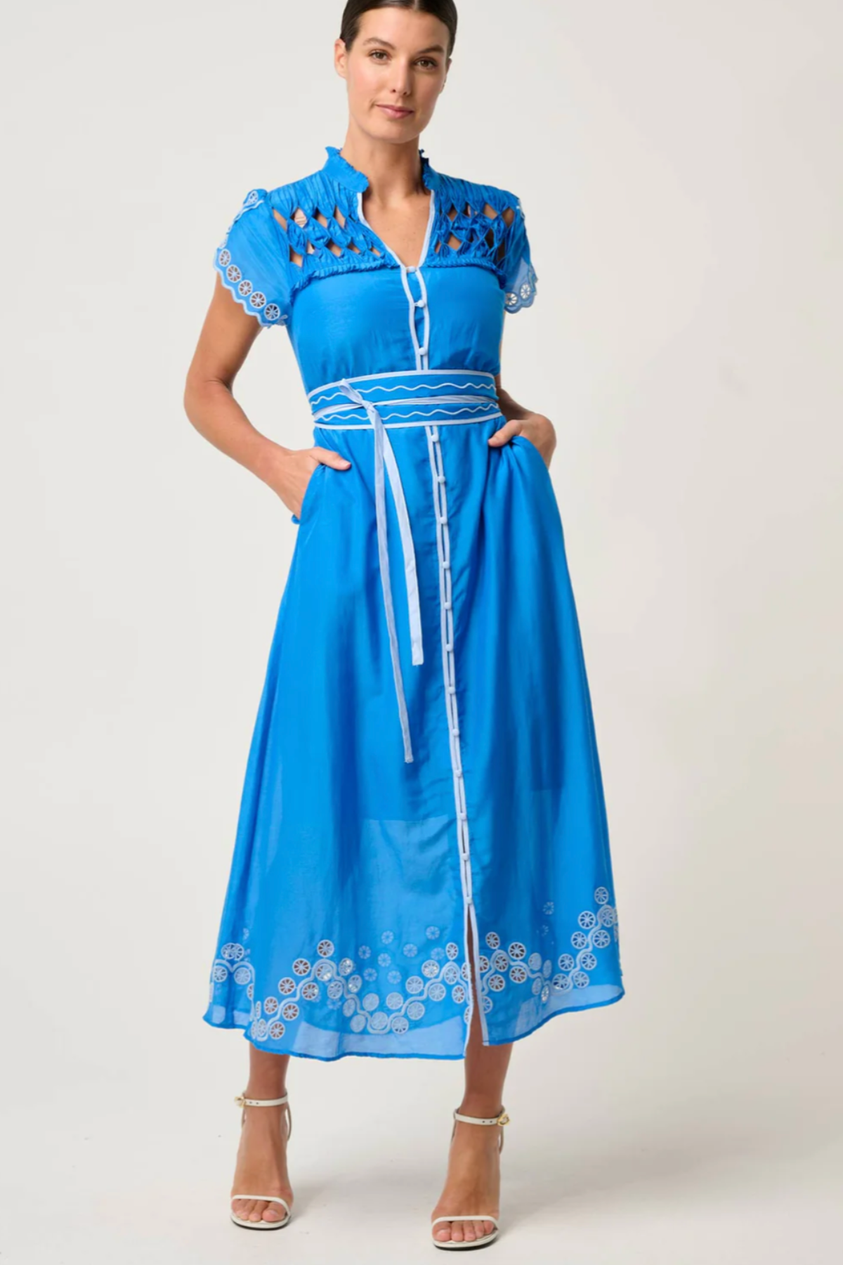 Xanthia Embroidered Dress Blue Topaz