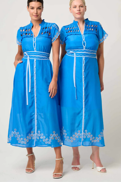 Xanthia Embroidered Dress Blue Topaz