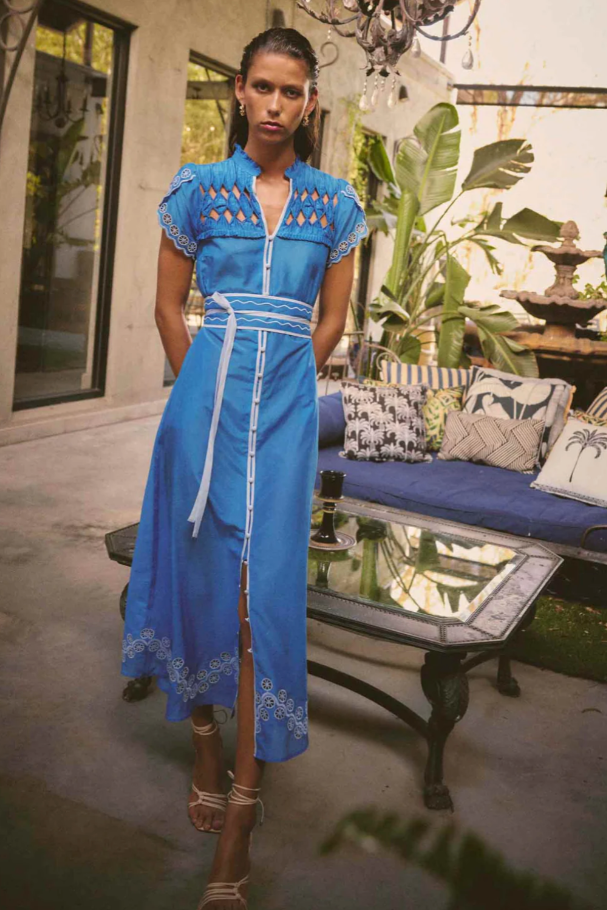 Xanthia Embroidered Dress Blue Topaz