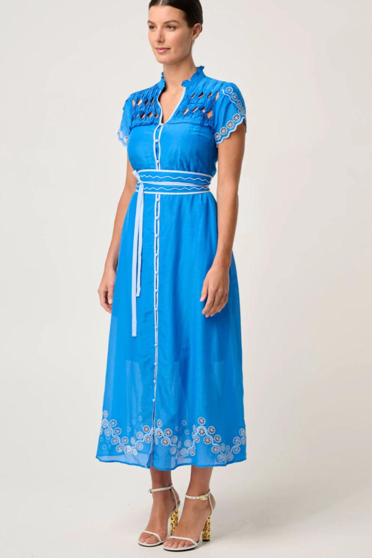 Xanthia Embroidered Dress Blue Topaz