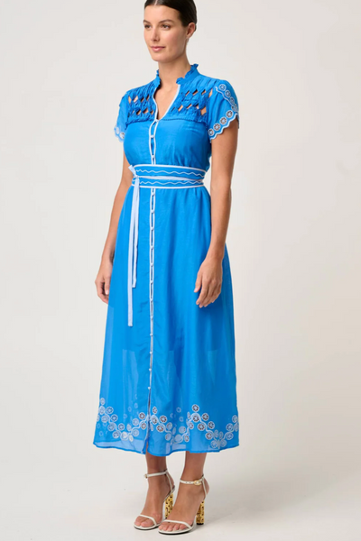 Xanthia Embroidered Dress Blue Topaz
