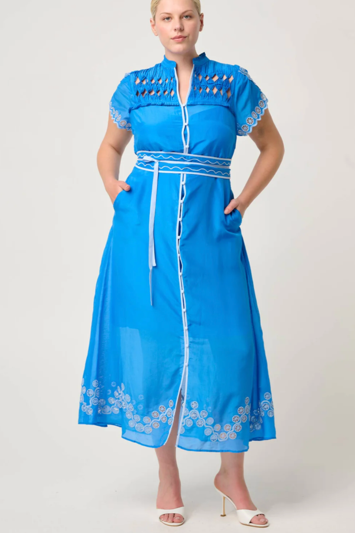 Xanthia Embroidered Dress Blue Topaz