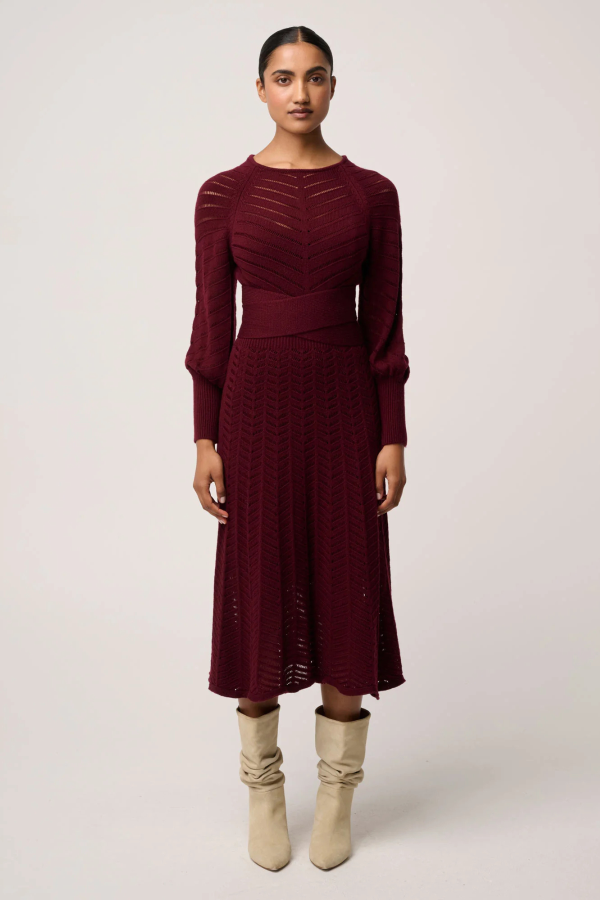 Mirelle Chevron Dress Bordeaux