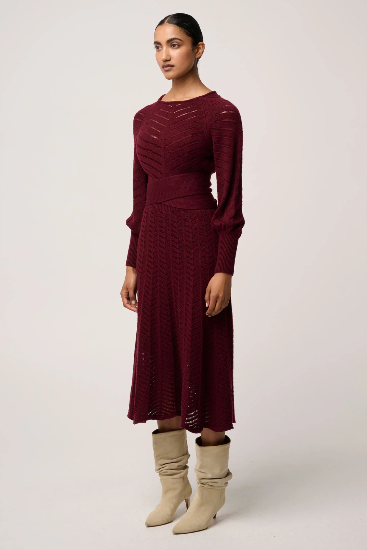 Mirelle Chevron Dress Bordeaux