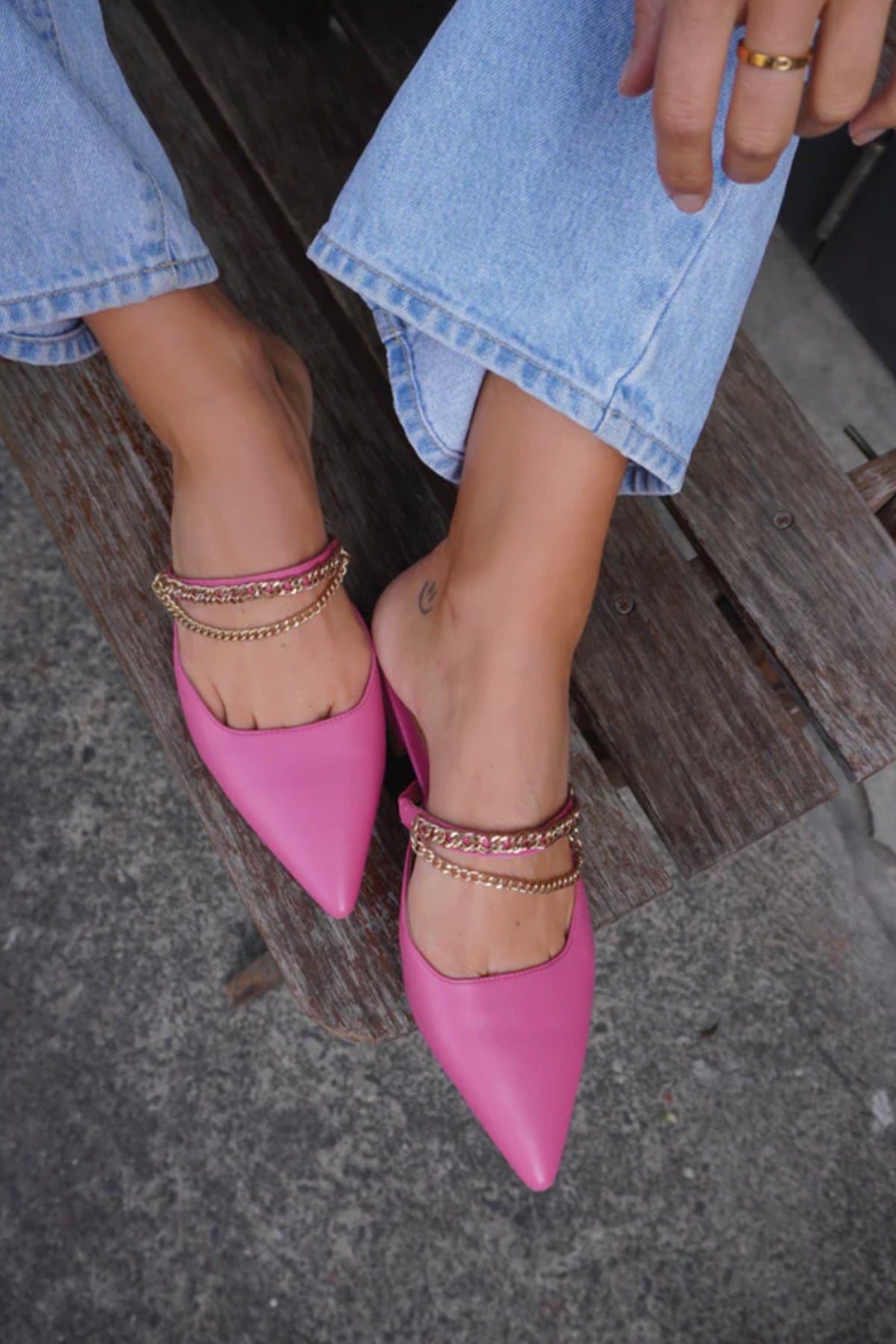 On the Go Leather Flat Hot Pink