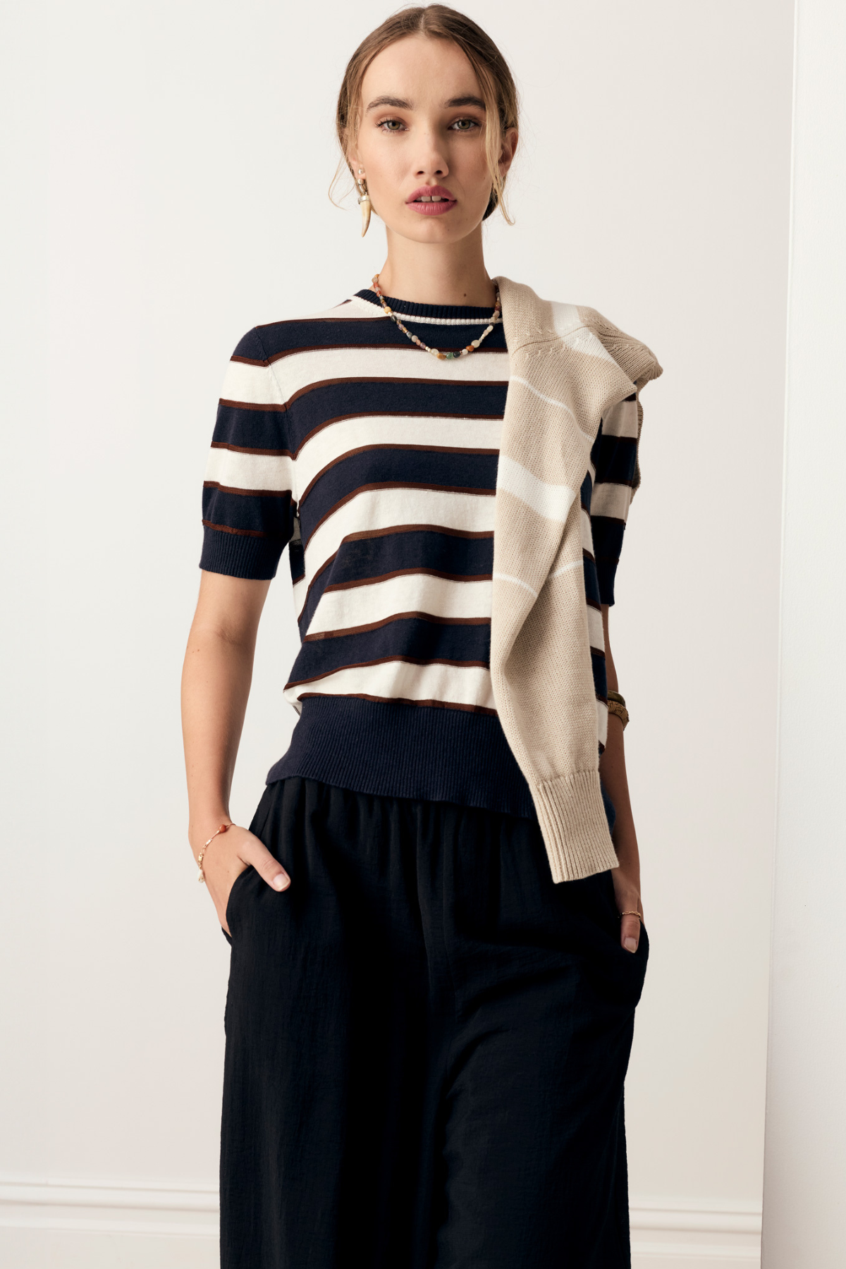Darcey Stripe Knit Tee Ink