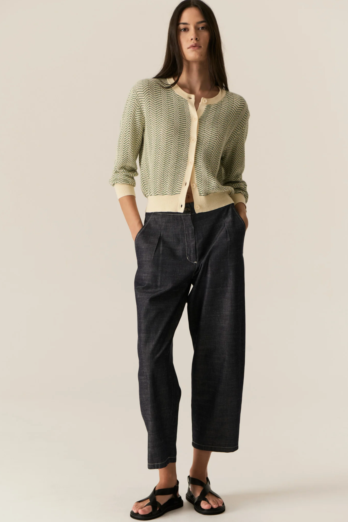 Jules Cardigan Green Ivory