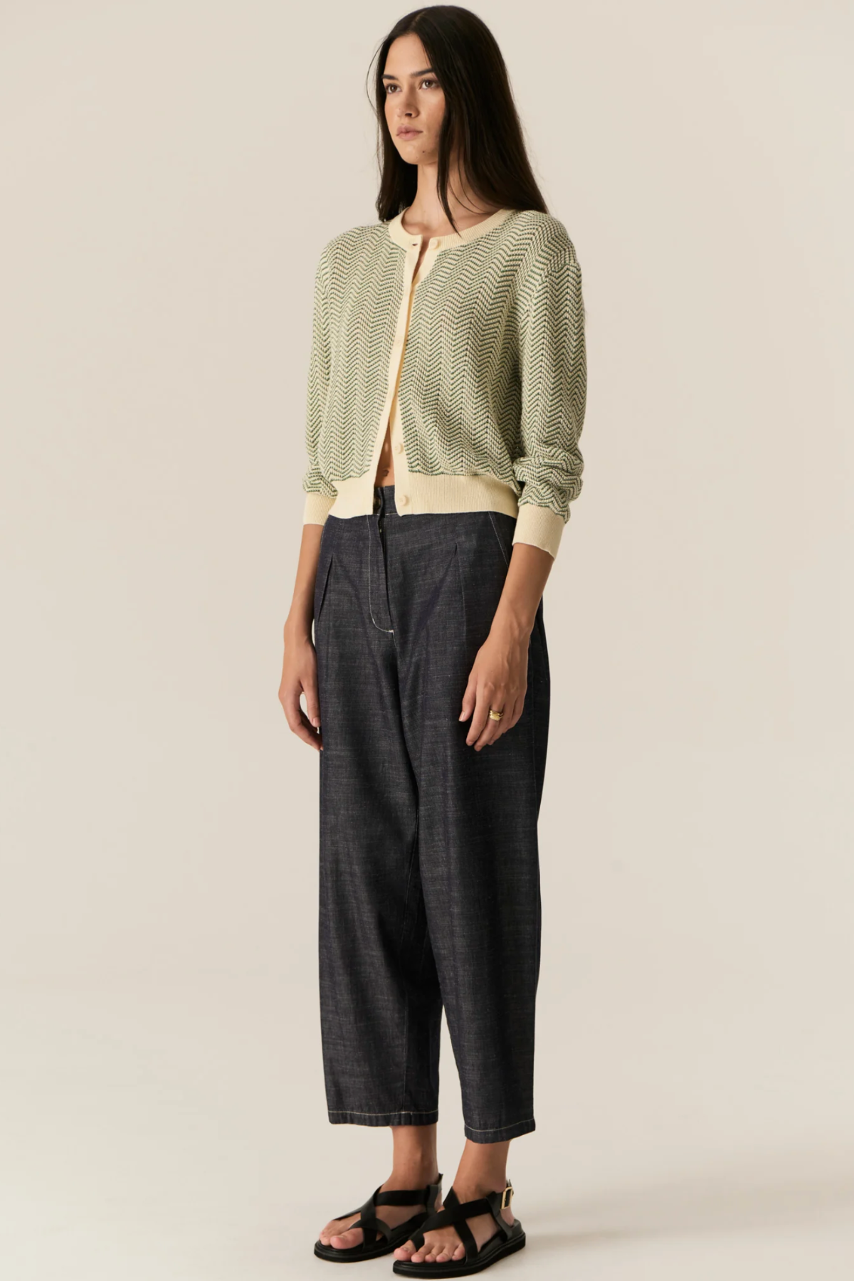 Jules Cardigan Green Ivory