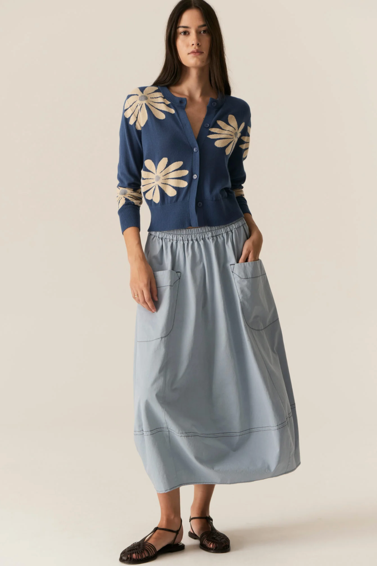 Lask Daisy Cardigan Blue Ecru
