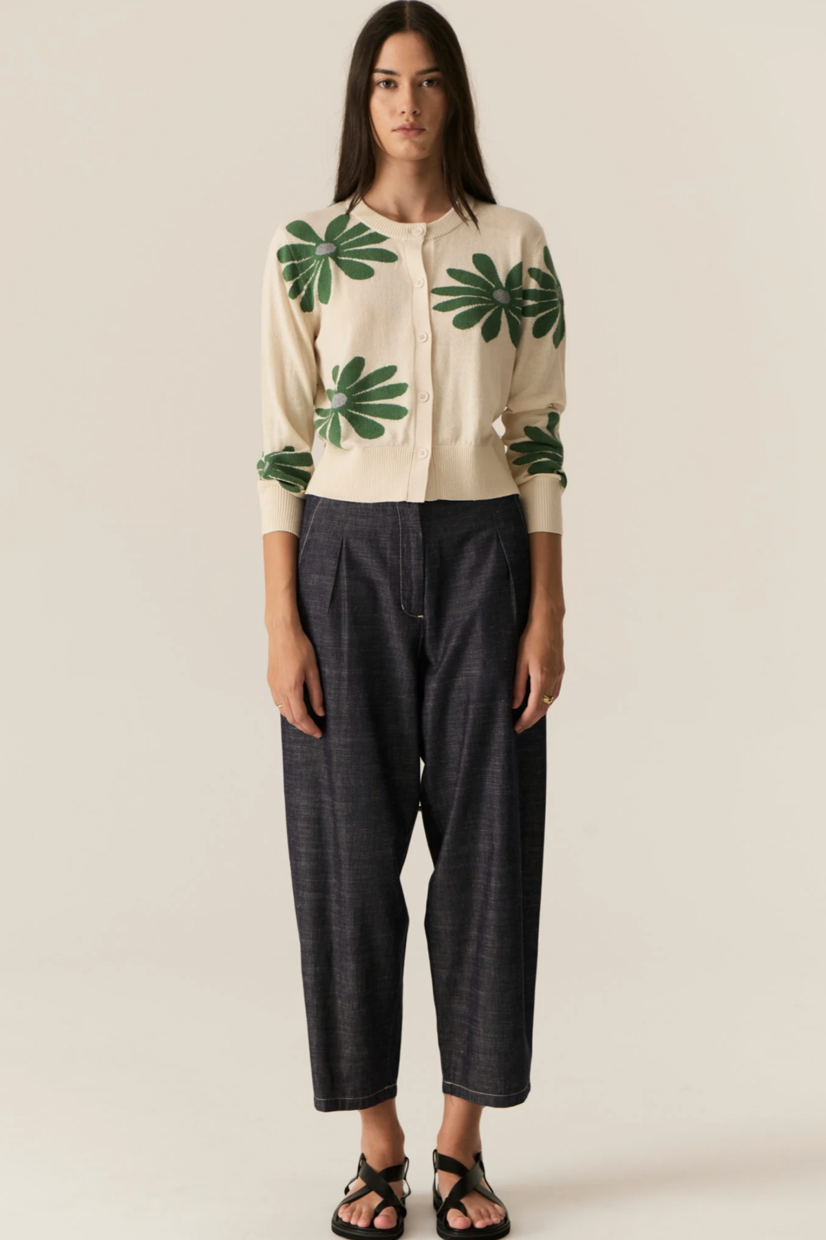 Lask Daisy Cardigan Ecru Green