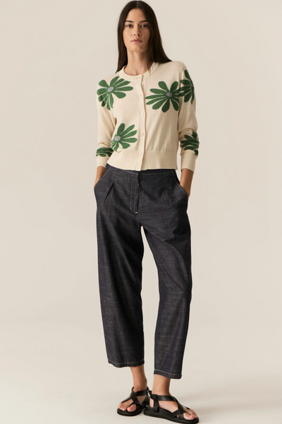 Lask Daisy Cardigan Ecru Green