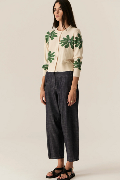 Lask Daisy Cardigan Ecru Green