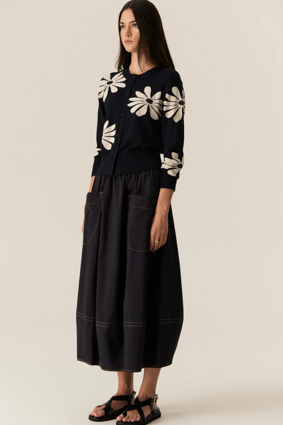 Lask Daisy Cardigan Ink Ecru