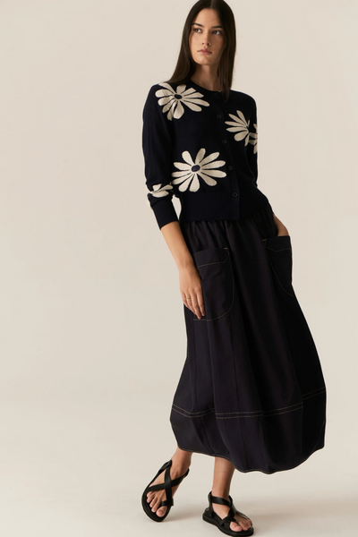 Lask Daisy Cardigan Ink Ecru