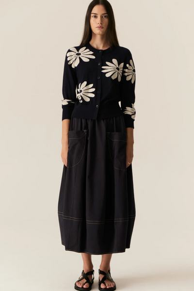 Lask Daisy Cardigan Ink Ecru