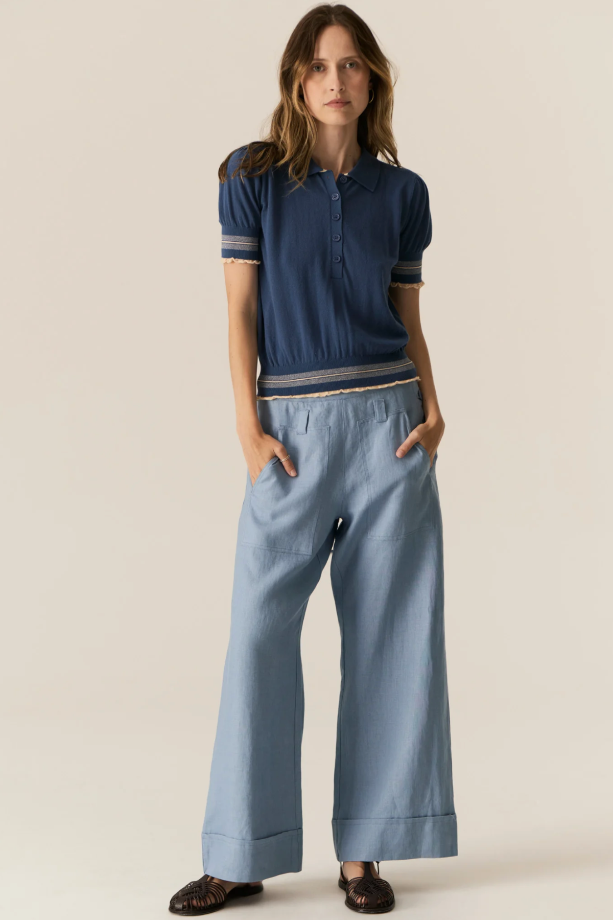 Lask Polo Knit Blue Ecru
