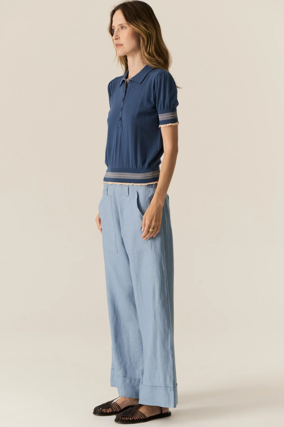 Lask Polo Knit Blue Ecru