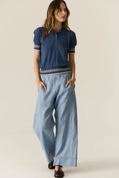 Lask Polo Knit Blue Ecru