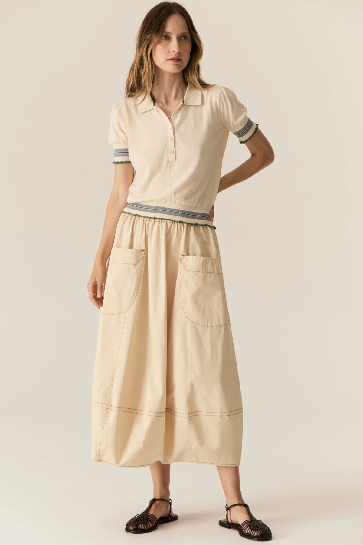 Lask Polo Knit Ecru Green