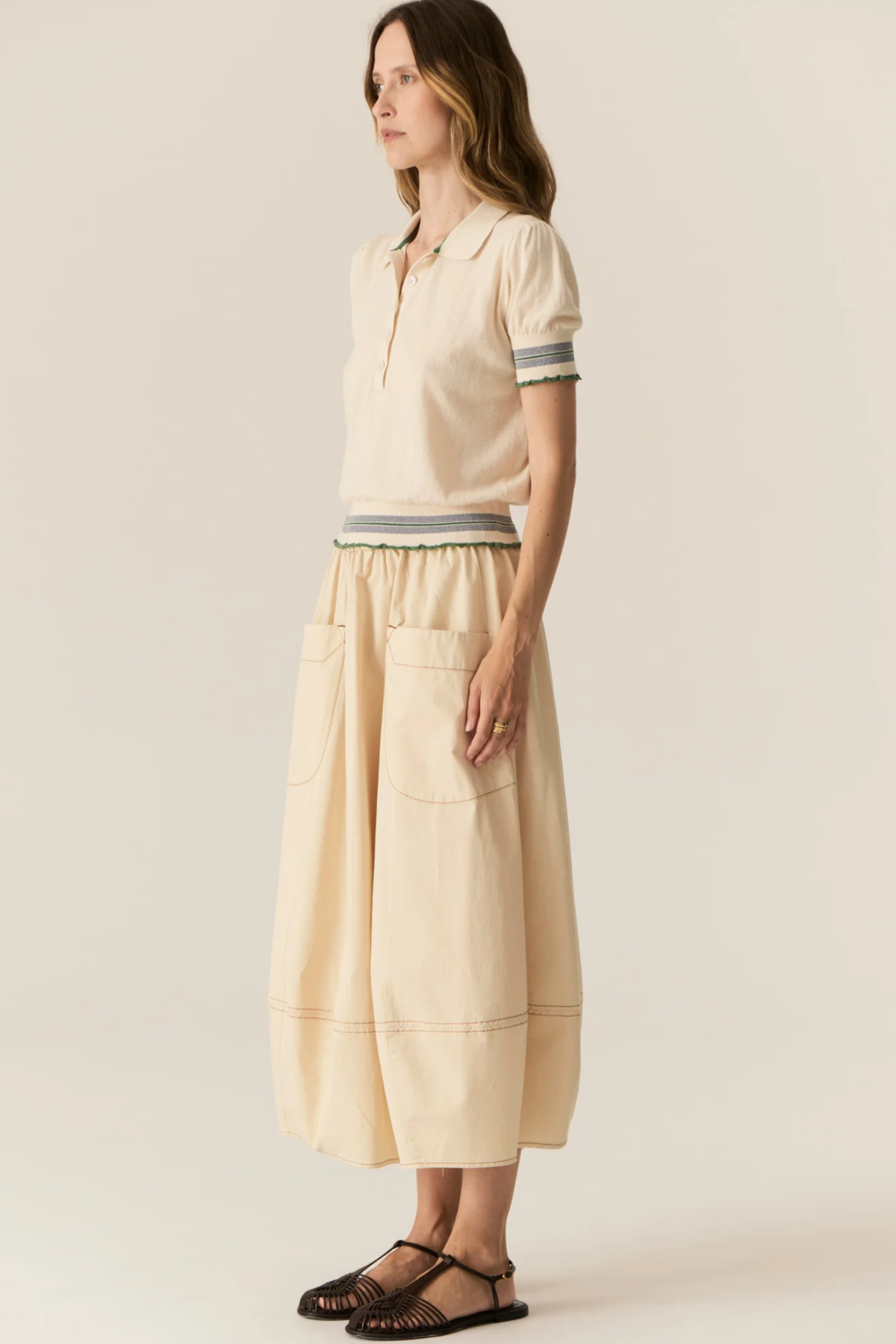 Lask Polo Knit Ecru Green