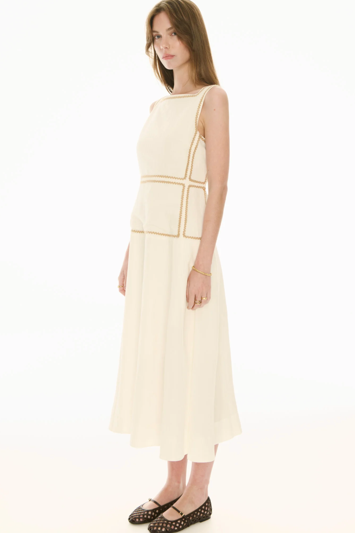 Marlin Raffia Trim Dress Ivory