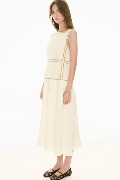 Marlin Raffia Trim Dress Ivory