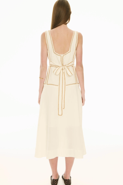 Marlin Raffia Trim Dress Ivory