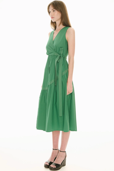 Orlo Topstitch Wrap Dress Green