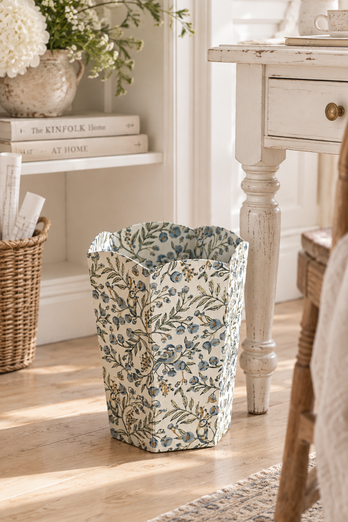 Block Printed Paper Basket Songbird