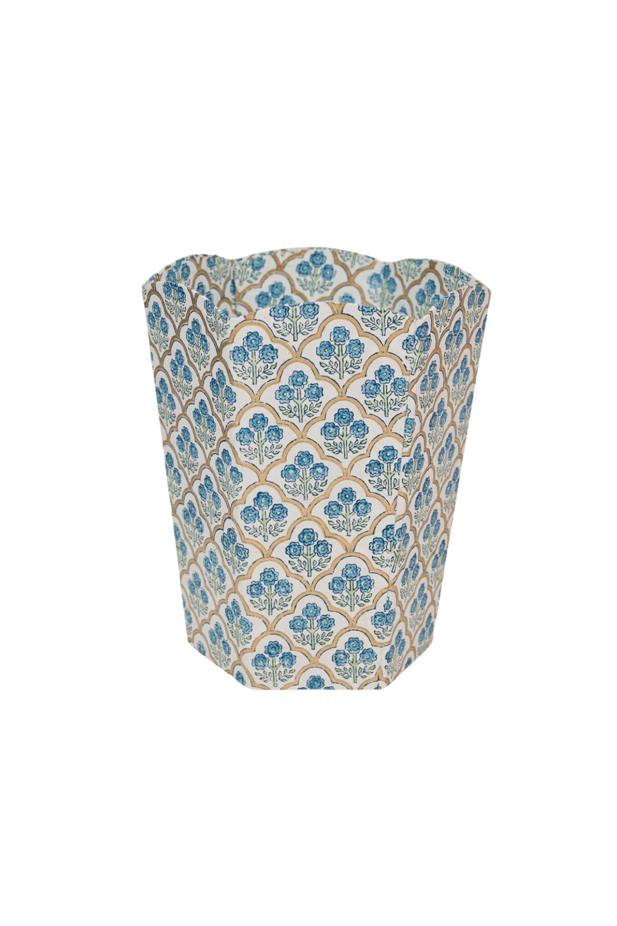 Block Printed Paper Basket Trellis Indigo