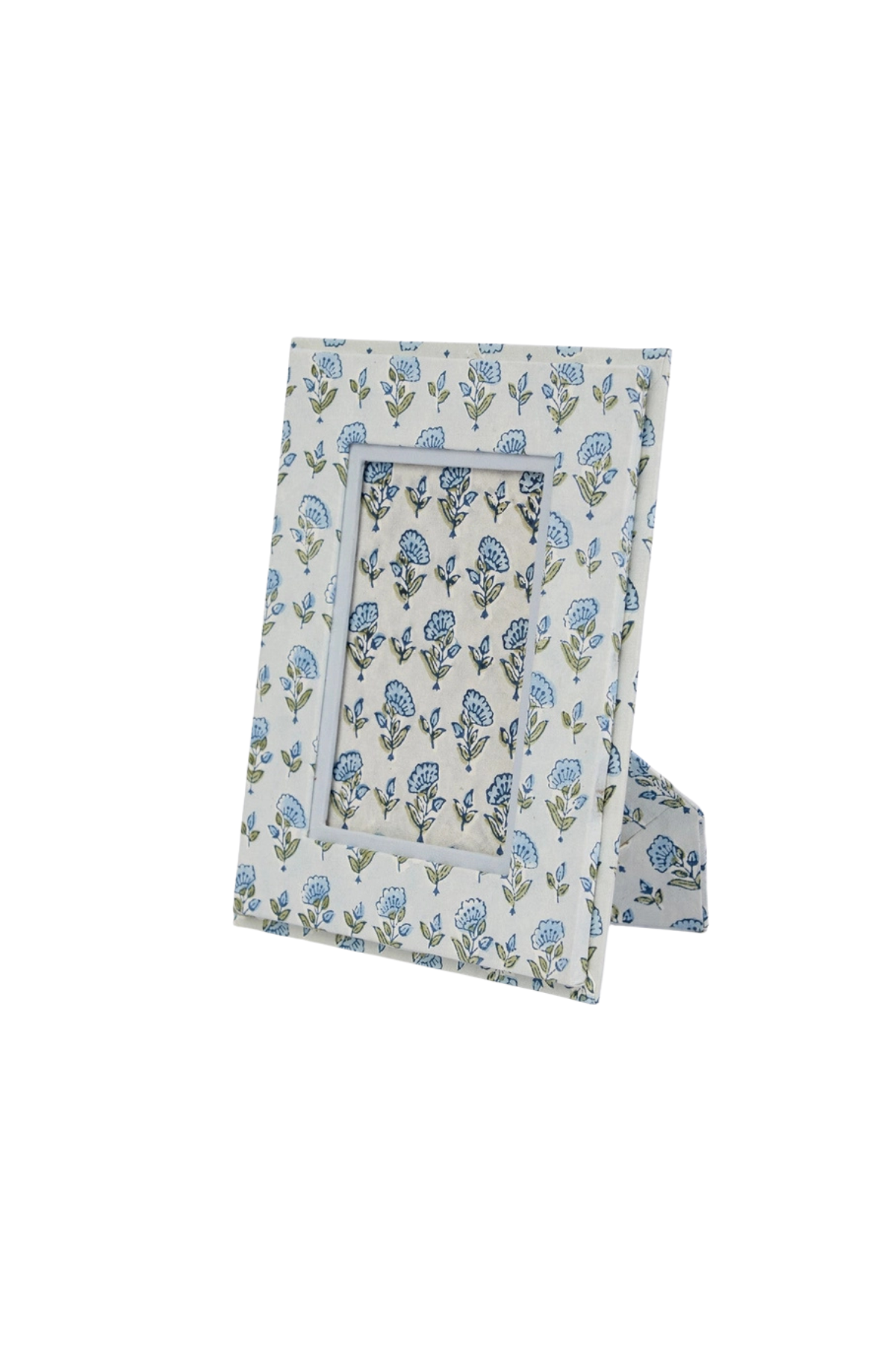 Block Printed Picture Frame Blue Floral
