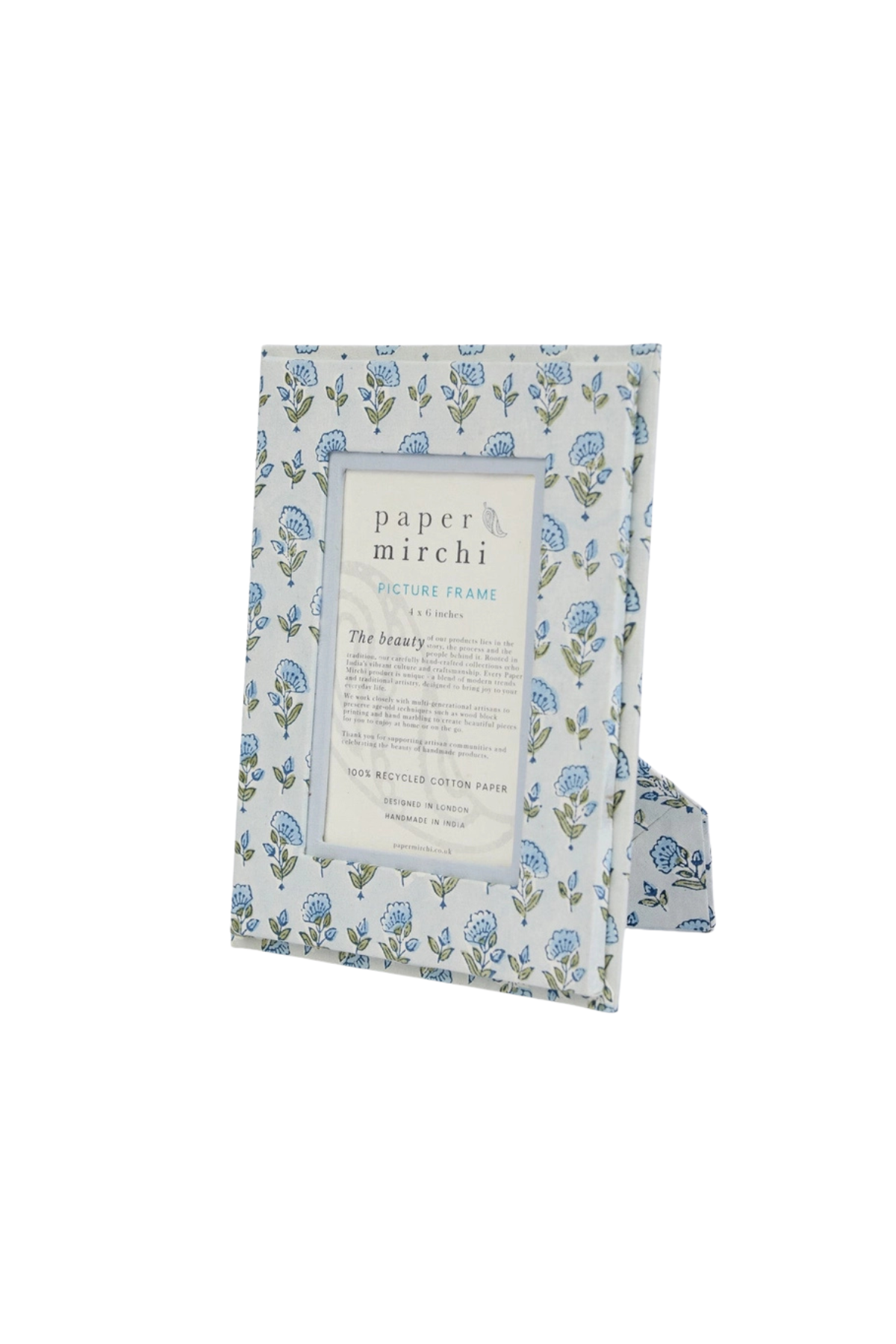 Block Printed Picture Frame Blue Floral