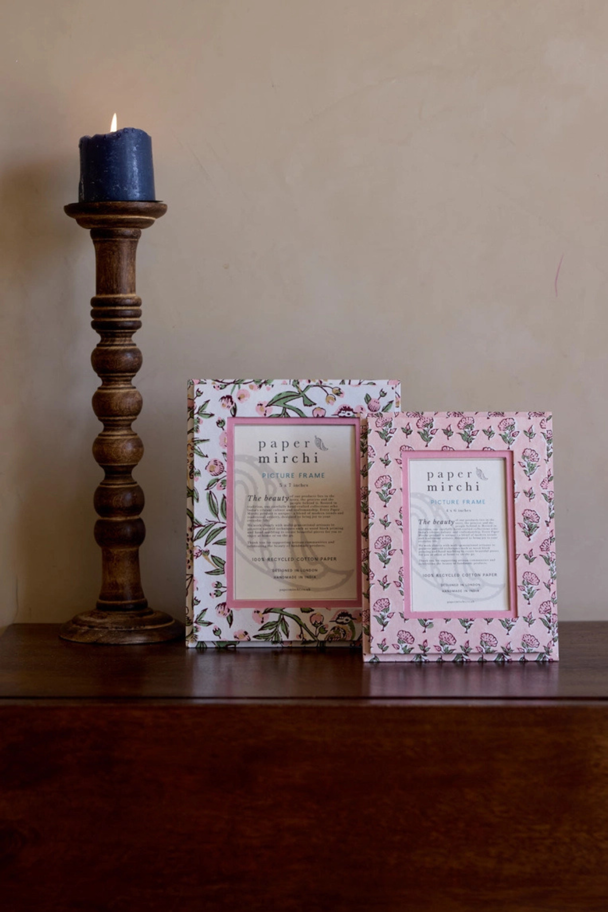 Block Printed Picture Frame Floral 4x6