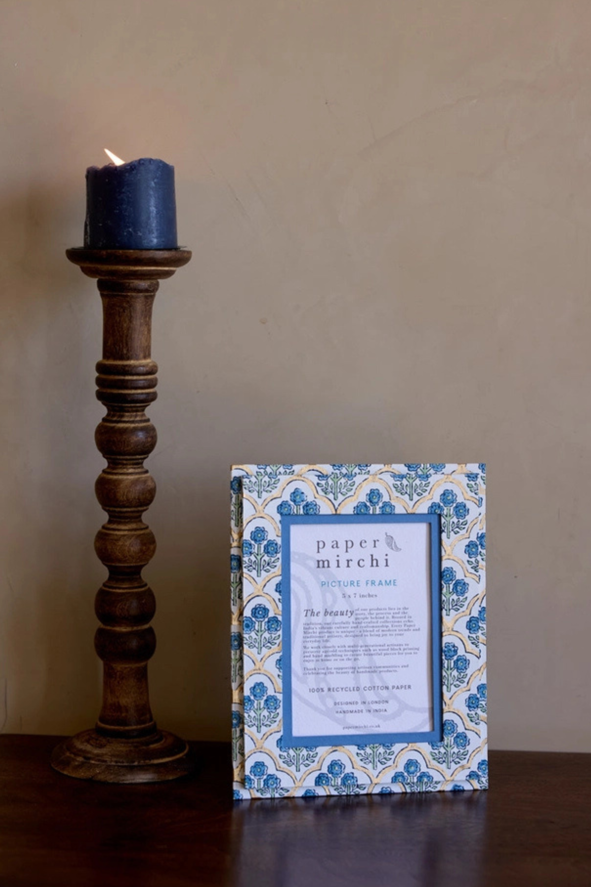 Block Printed Picture Frame Indigo 5x7