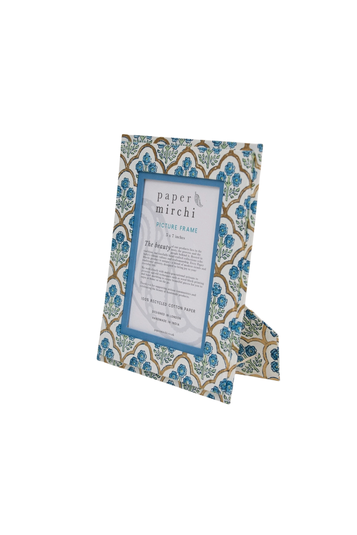 Block Printed Picture Frame Indigo 5x7