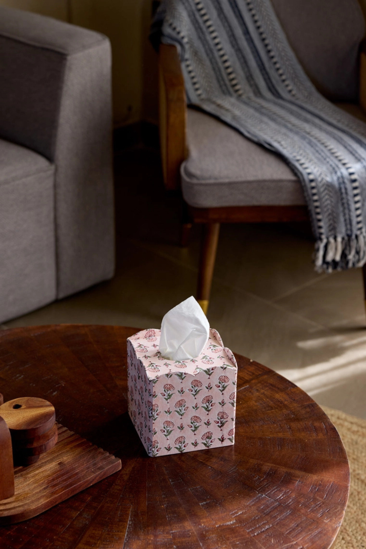 Block Printed Tissue Box Ditsy Floral