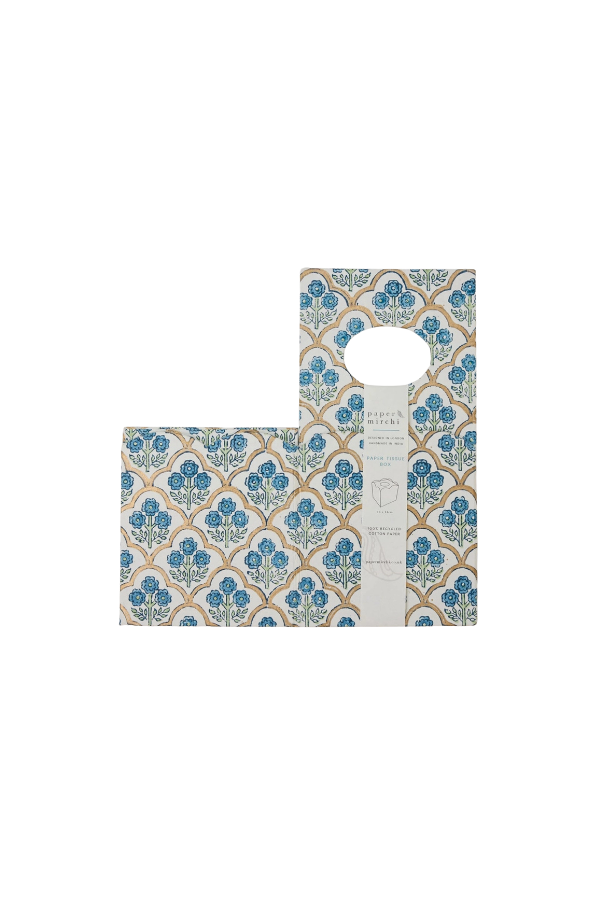 Block Printed Tissue Box Trellis Indigo