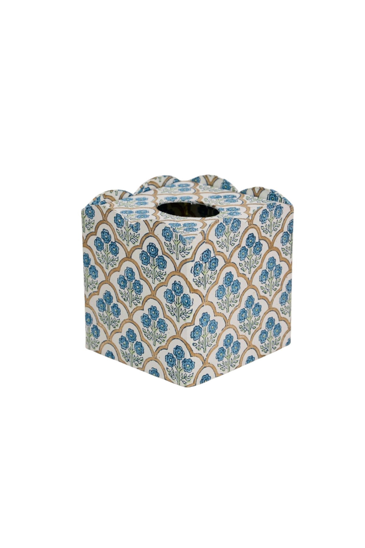 Block Printed Tissue Box Trellis Indigo