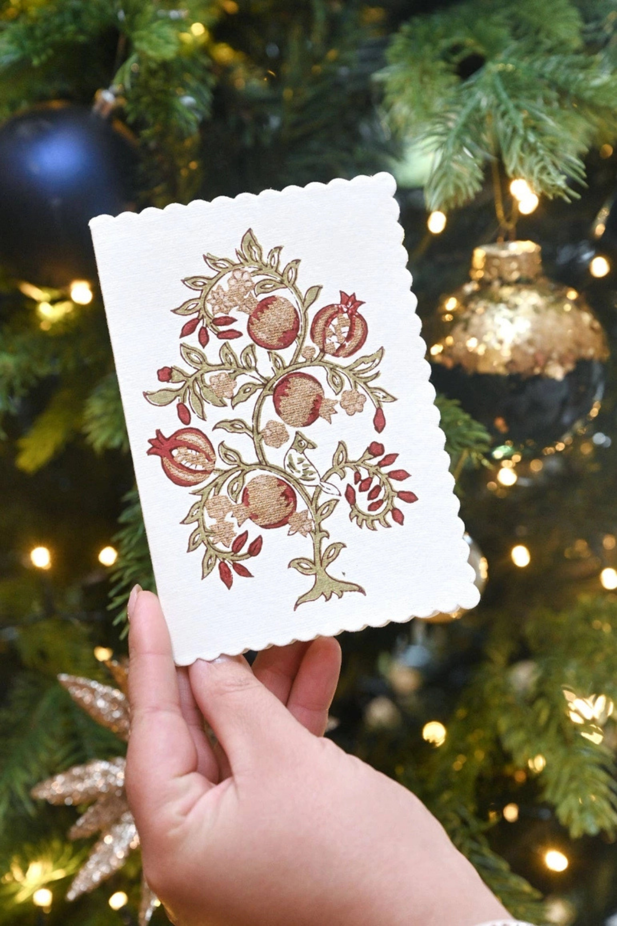 Hand Block Printed Card Anaar Scarlet
