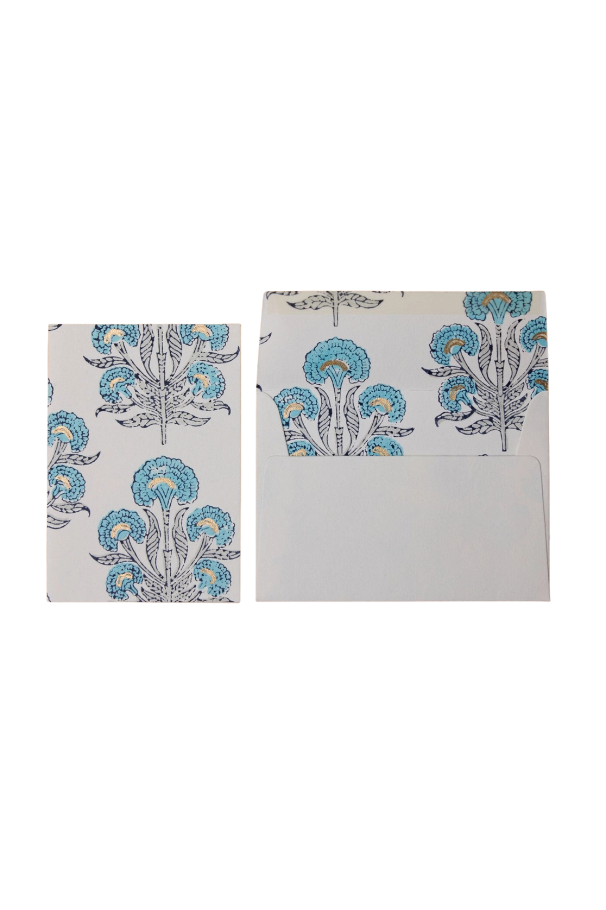 Hand Block Printed Card Aurora Blue Opal