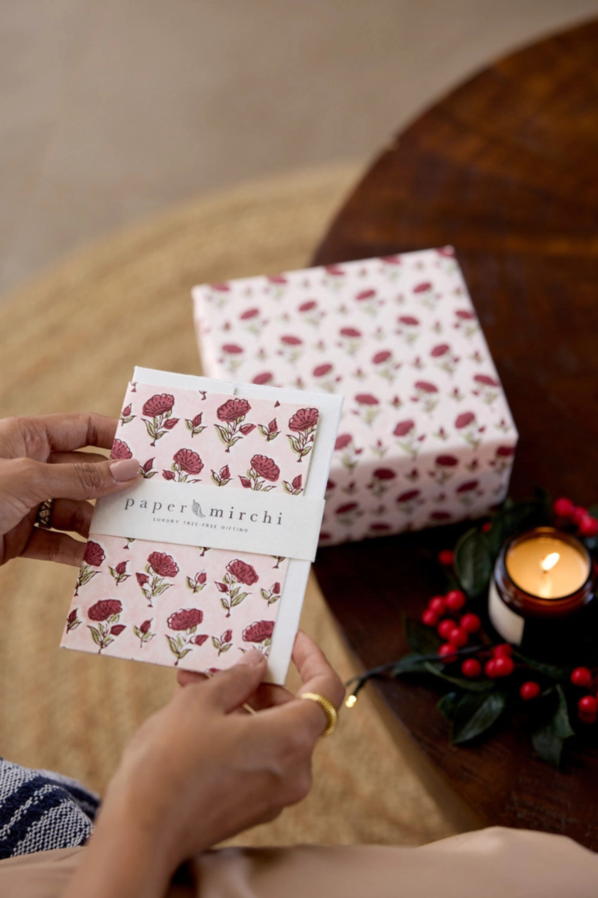 Hand Block Printed Card Ditsy Floral