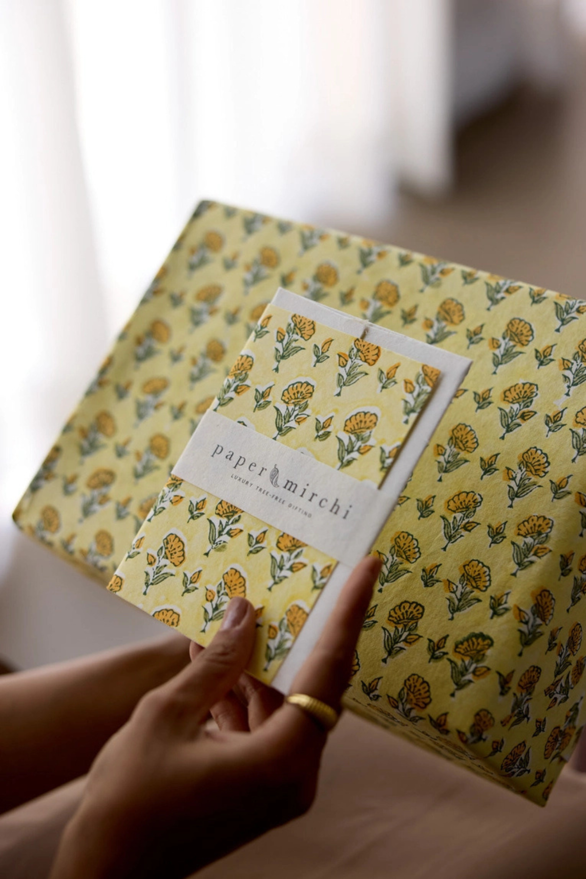 Hand Block Printed Card Floral Sunshine