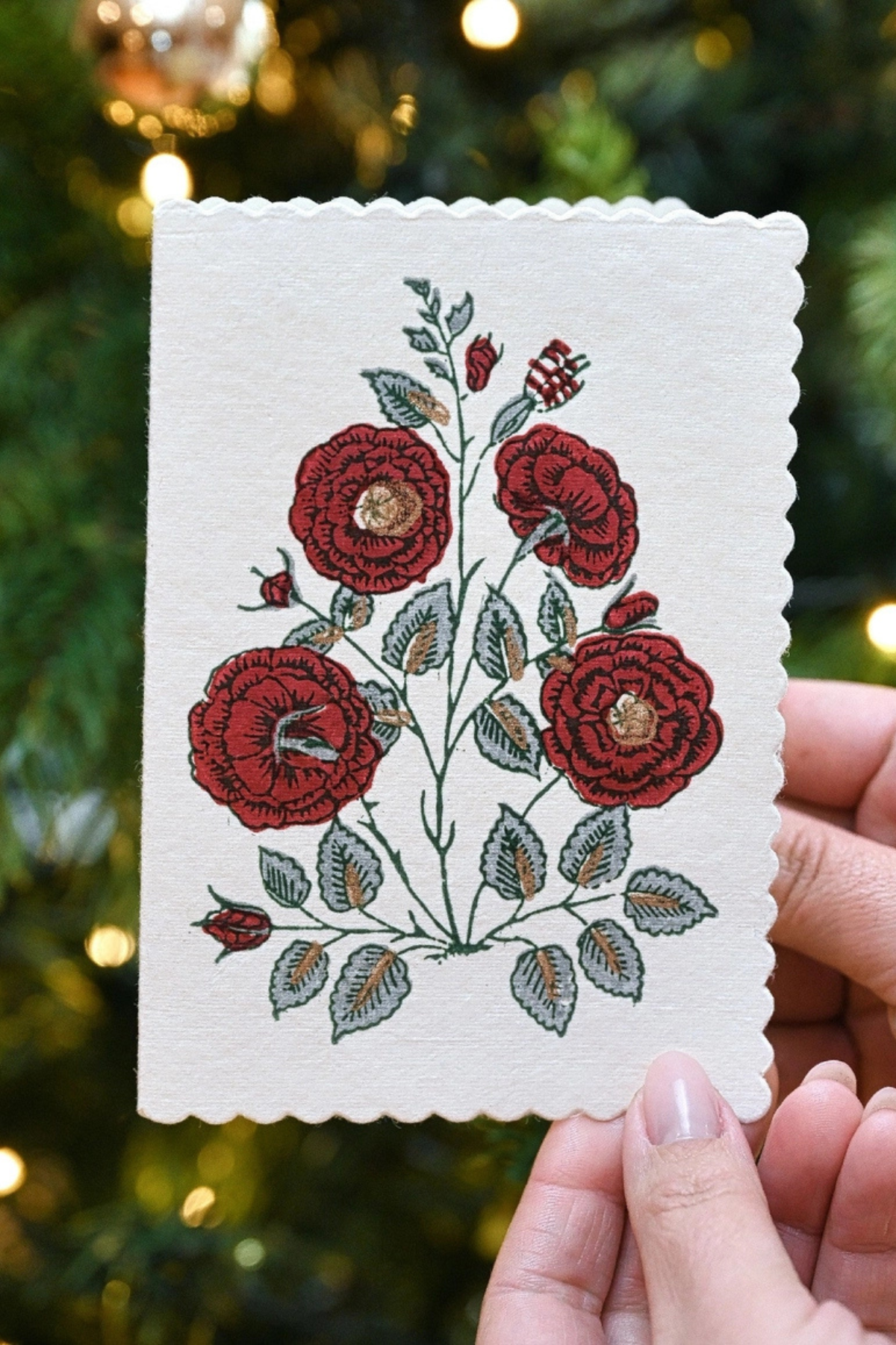 Hand Block Printed Card Gulab Sage